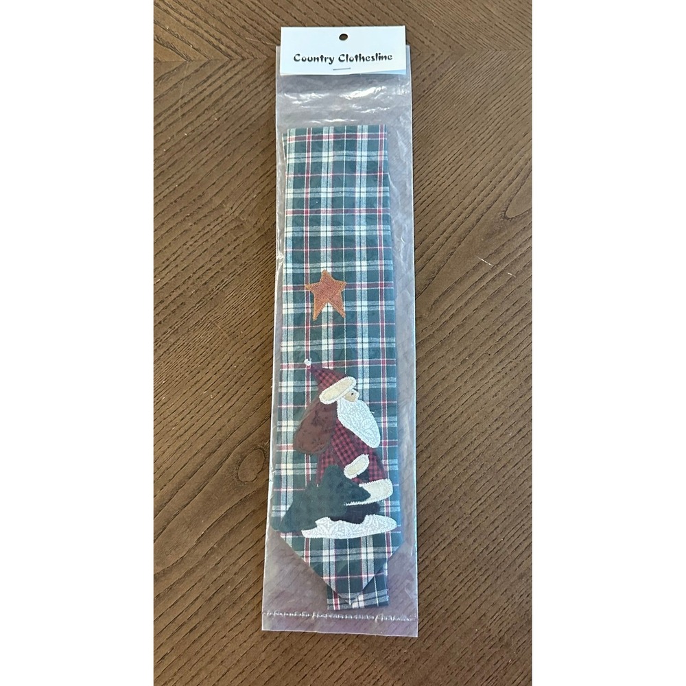Country Clothesline Christmas Santa Plaid Necktie Primitive Folk Art Holiday Tie